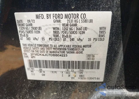 2013 Ford Edge Sel z USA, uszkodzony, nr VIN 2FMDK4JC7DBB04223